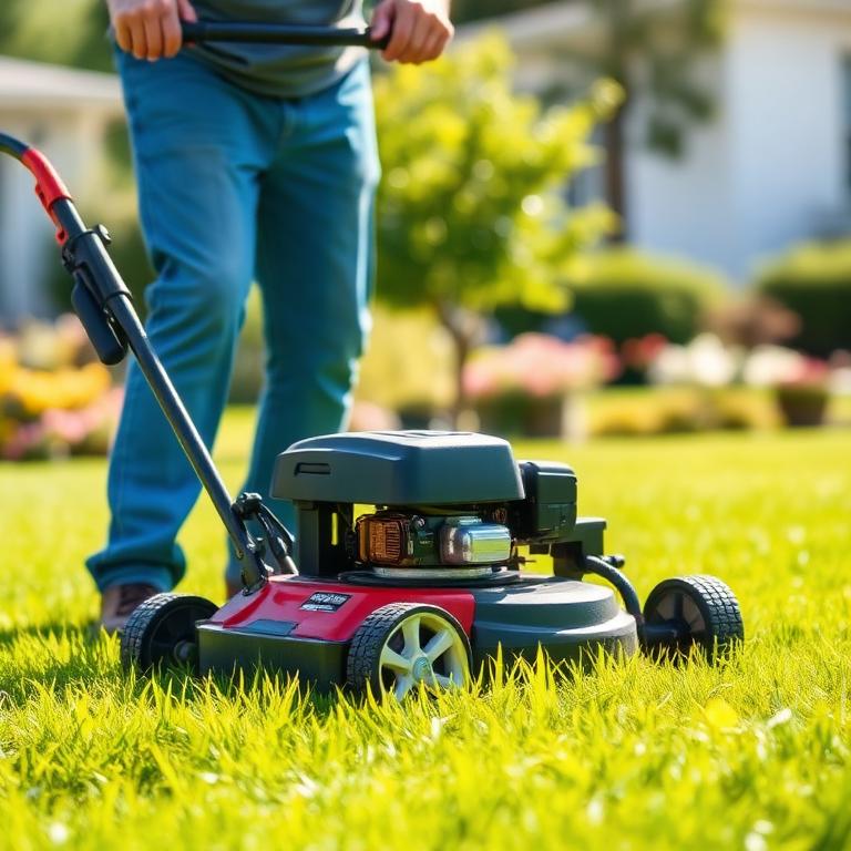 Landscaper mowing lawn